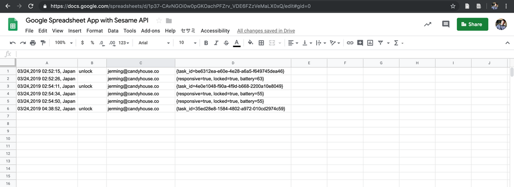 Lock and Unlock Sesame with Google Sheets